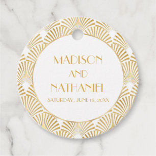 Elegant Gold White Geometric Art Deco Wedding Favour Tags