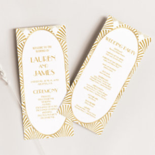 Elegant Gold White Geometric Art Deco Wedding Programme