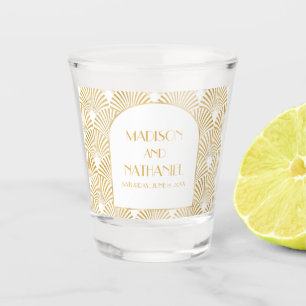 Elegant Gold White Geometric Art Deco Wedding Shot Glass