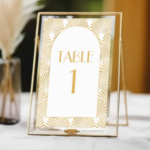 Elegant Gold White Geometric Art Deco Wedding Table Number