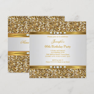 Elegant Gold White Glitter Diamond Birthday Party Invitation