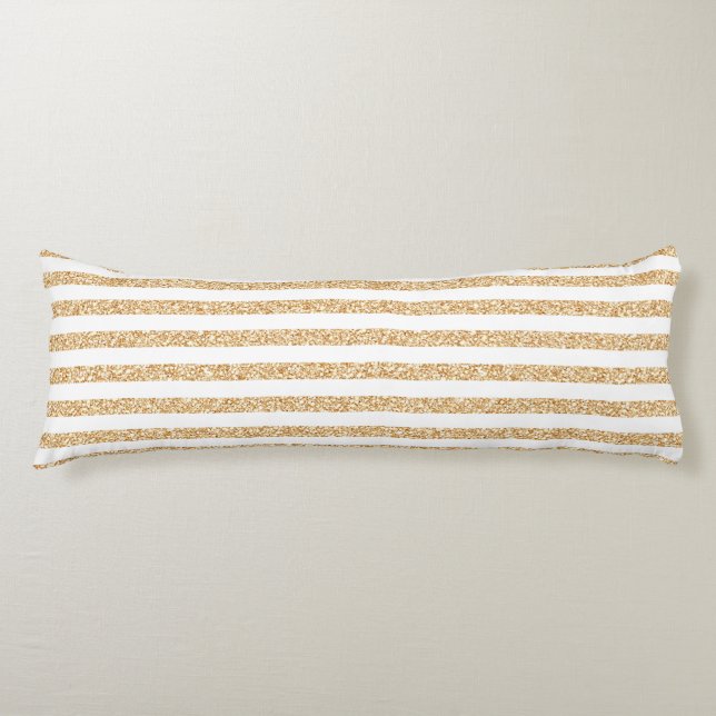 Elegant Gold White Glitter Stripes Sparkle Glam Body Cushion (Front)