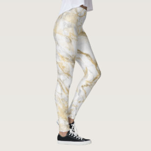 Elegant Gold White Grey Marble Leggings
