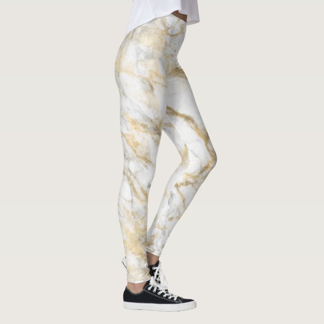 Elegant Gold White Grey Marble Leggings (Right)