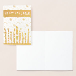 Elegant Gold & White Hanukkah Candles Foil Card