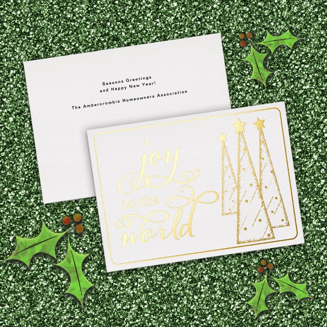 Elegant Gold White Joy to the World Business Foil Holiday Card (Business / Corporate Christmas card.)