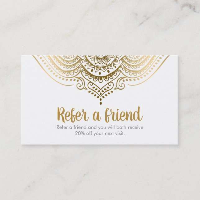 Elegant Gold & White Lace Referral Card (Front)