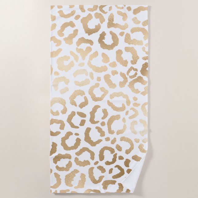 Elegant Gold White Leopard Cheetah Animal Print Beach Towel (Front)