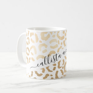 Elegant Gold White Leopard Cheetah Animal Print Coffee Mug