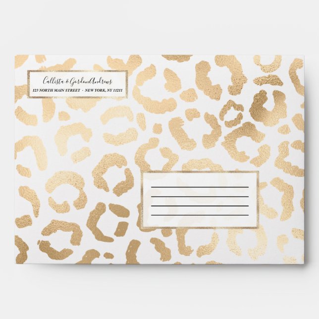 Elegant Gold White Leopard Cheetah Animal Print Envelope (Front)
