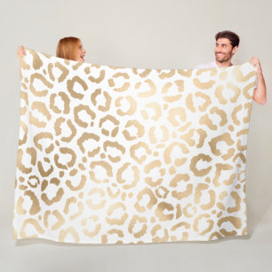 Elegant Gold White Leopard Cheetah Animal Print Fleece Blanket