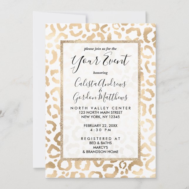 Elegant Gold White Leopard Cheetah Animal Print Invitation (Front)