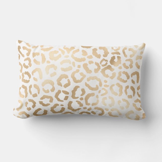 Elegant Gold White Leopard Cheetah Animal Print Lumbar Cushion (Front)