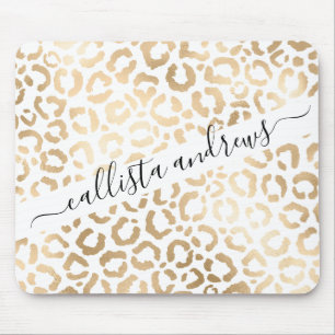 Elegant Gold White Leopard Cheetah Animal Print Mouse Mat