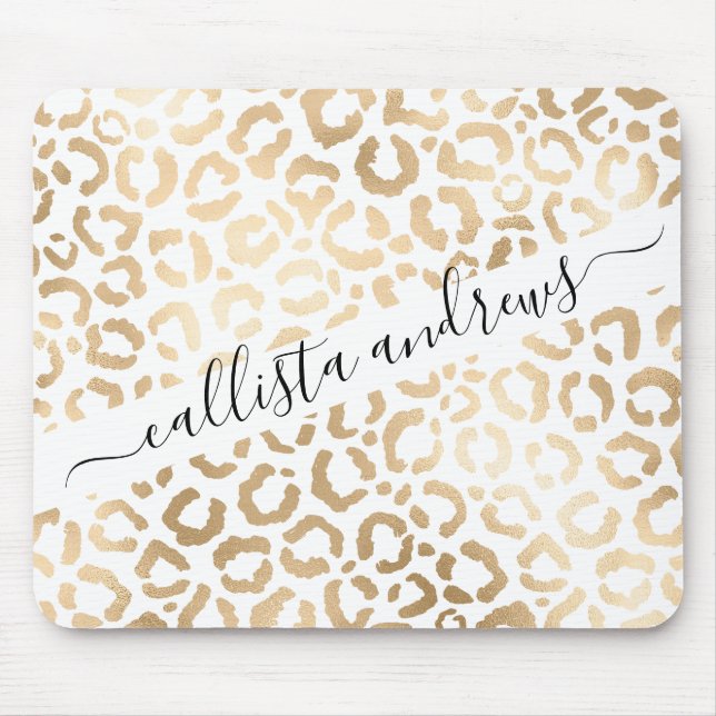 Elegant Gold White Leopard Cheetah Animal Print Mouse Mat (Front)