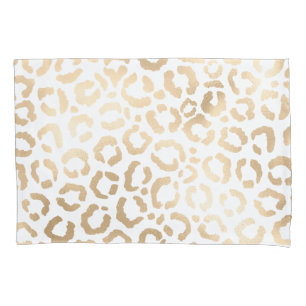 Elegant Gold White Leopard Cheetah Animal Print Pillowcase