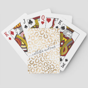 Elegant Gold White Leopard Cheetah Animal Print Playing Cards