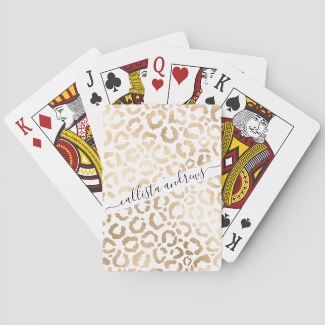 Elegant Gold White Leopard Cheetah Animal Print Playing Cards (Back)