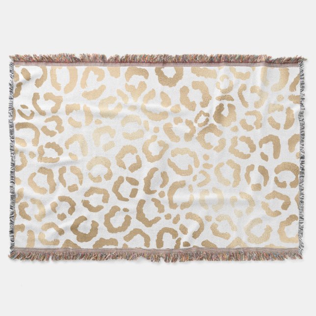 Elegant Gold White Leopard Cheetah Animal Print Throw Blanket (Front)