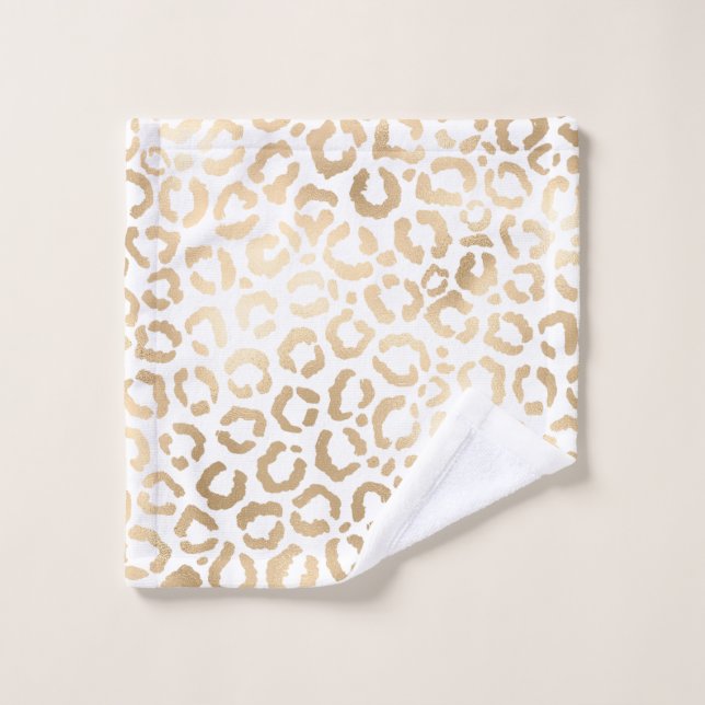 Elegant Gold White Leopard Cheetah Animal Print Wash Cloth (Wash Cloth)