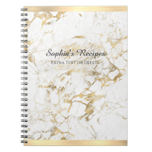 Elegant Gold/White Marble, Gold Bars, Name & Title Notebook