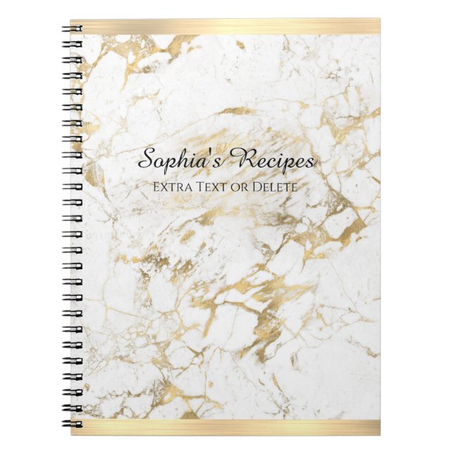 Elegant Gold/White Marble, Gold Bars, Name & Title Notebook (Front)