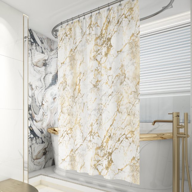 Elegant Gold White Marble Pattern Shower Curtain (Creator Uploaded)