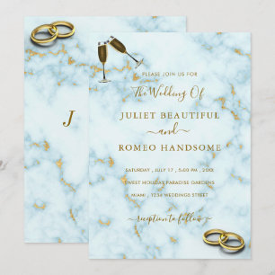 Elegant Gold White Marble Rings Wedding Invitation