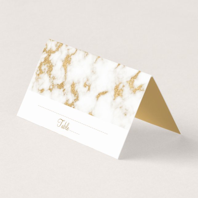 Elegant Gold White Marble Table Place Card (Front)