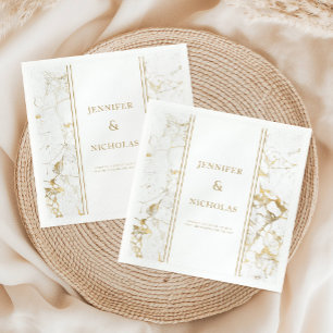 Elegant Gold & White Marble Wedding Napkins