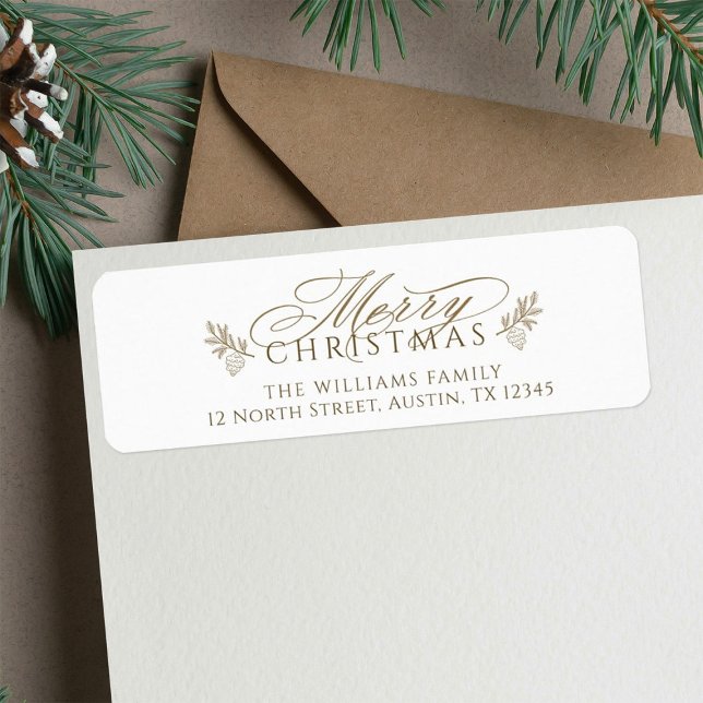 Elegant Gold White Merry Christmas Return Address (Creator Uploaded)