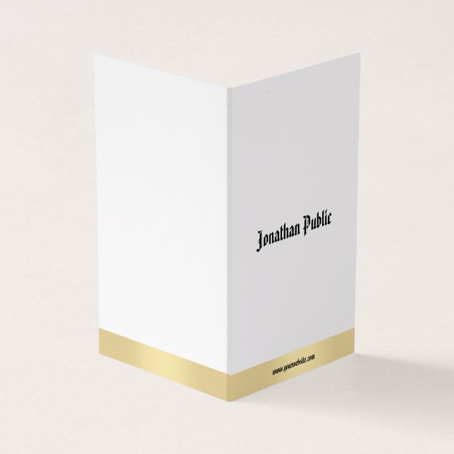 Elegant Gold White Minimalist Calligraphy Script Business Card (Outside)