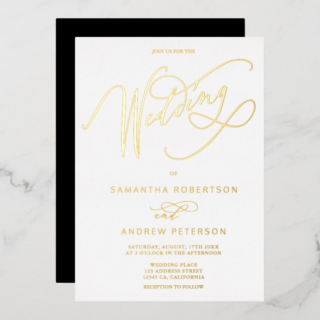 Elegant gold white minimalist calligraphy wedding (Front/Back)