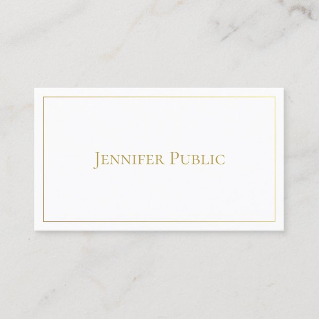 Elegant Gold White Minimalist Chic Plain Trendy Business Card (Front)
