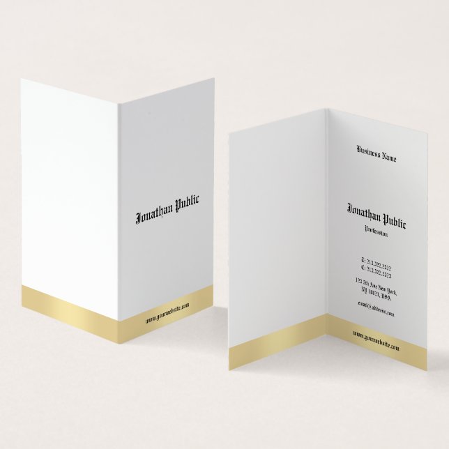 Elegant Gold White Old English Calligraphy Script Business Card (Inside and Outside)