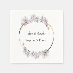 Elegant Gold White Orchid Flowers Bloom Wedding Napkin