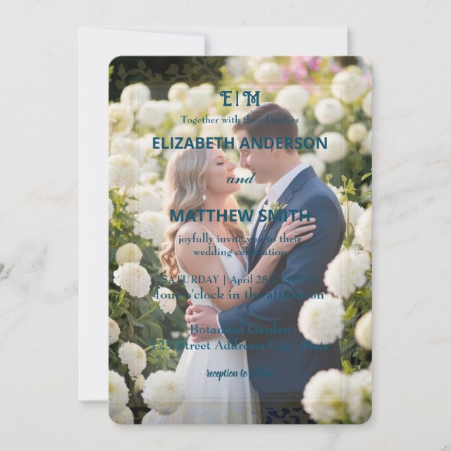 Elegant Gold & White Overlay photo Flowers wedding Invitation (Front)