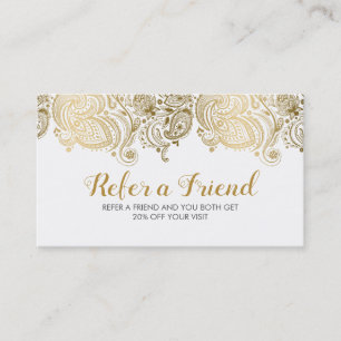 Elegant Gold & White Paisley Lace Referral Card