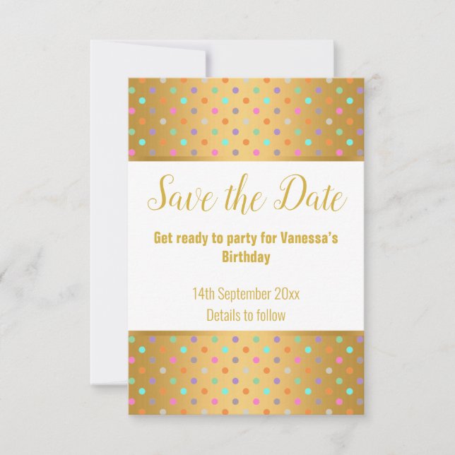 ELEGANT GOLD WHITE PASTEL SPOT  RESPONSE RSVP CARD (Front)
