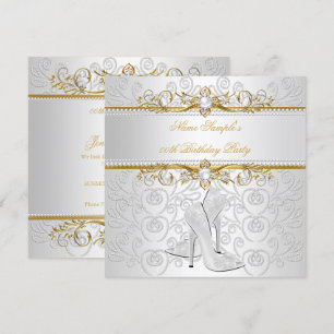 Elegant Gold White Pearl Diamond High Heel Party 2 Invitation