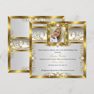Elegant Gold White Pearl Photo Birthday Party Invitation