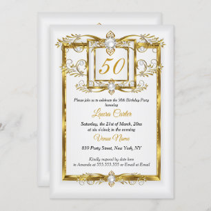 Elegant Gold White Pearl Photo Birthday party Invitation