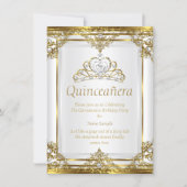 Elegant Gold White Pearl Princess Quinceanera Invitation (Front)