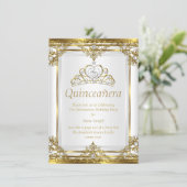 Elegant Gold White Pearl Princess Quinceanera Invitation (Standing Front)