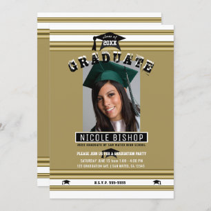 Elegant Gold & White Photo Graduation Party Invitation