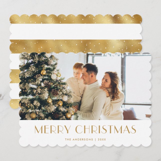 Elegant Gold White Photo Merry Christmas Card (Front/Back)