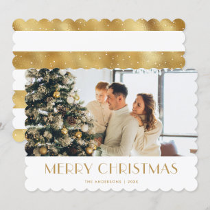 Elegant Gold White Photo Merry Christmas Card