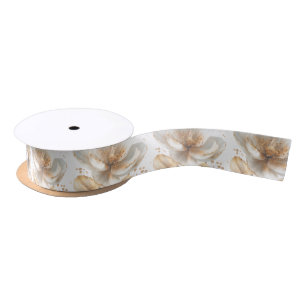 Elegant Gold & White Poppy Wedding  Satin Ribbon