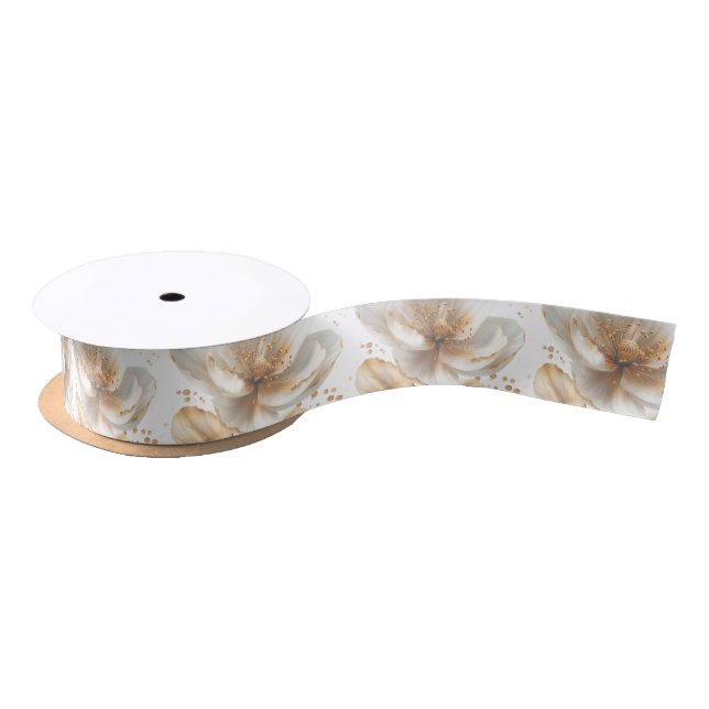 Elegant Gold & White Poppy Wedding  Satin Ribbon (Spool)