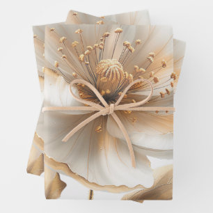 Elegant Gold & White Poppy Wedding Wrapping Paper